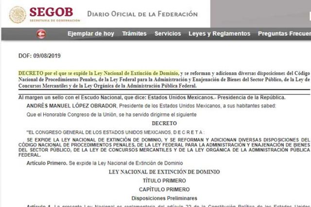 Ley-extincion-de-dominio Entró en vigor la Ley de Extinción de Dominio, pese a polémica sobre su constitucionalidad